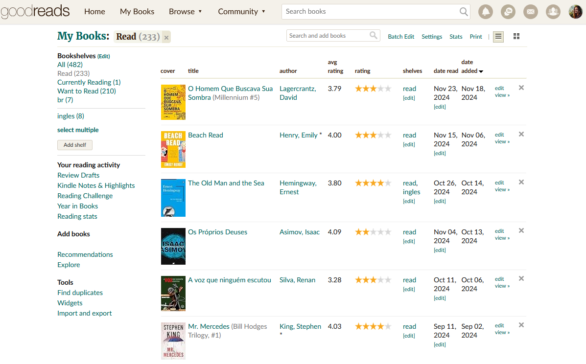 My Goodreads bookshelf page